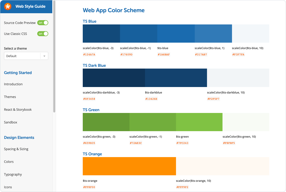 TeamSnap component library color system