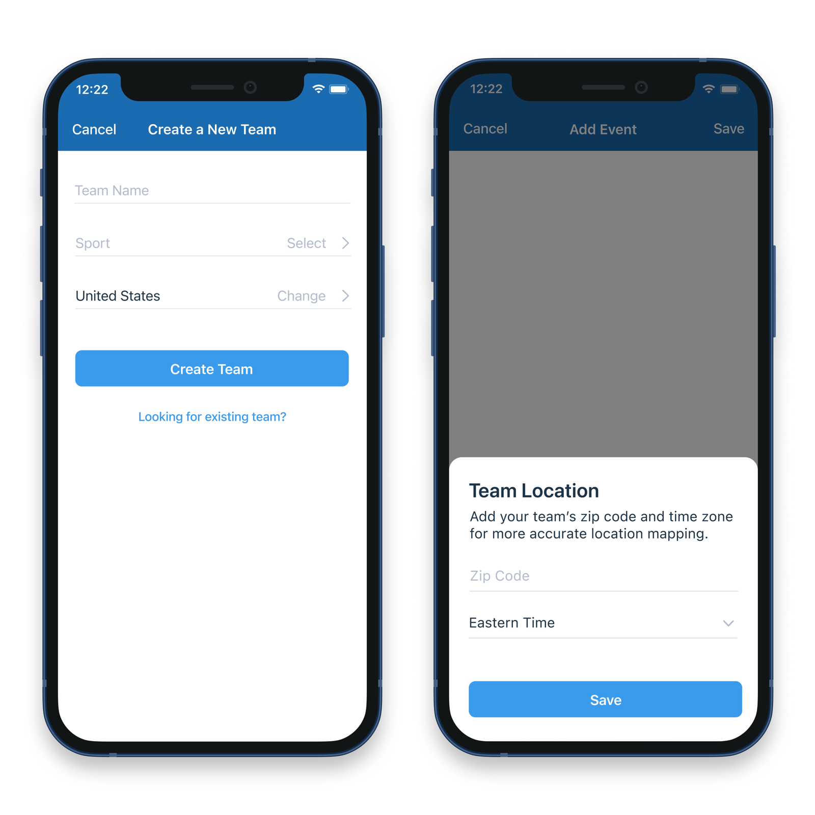 iOS create team flow after redesign.