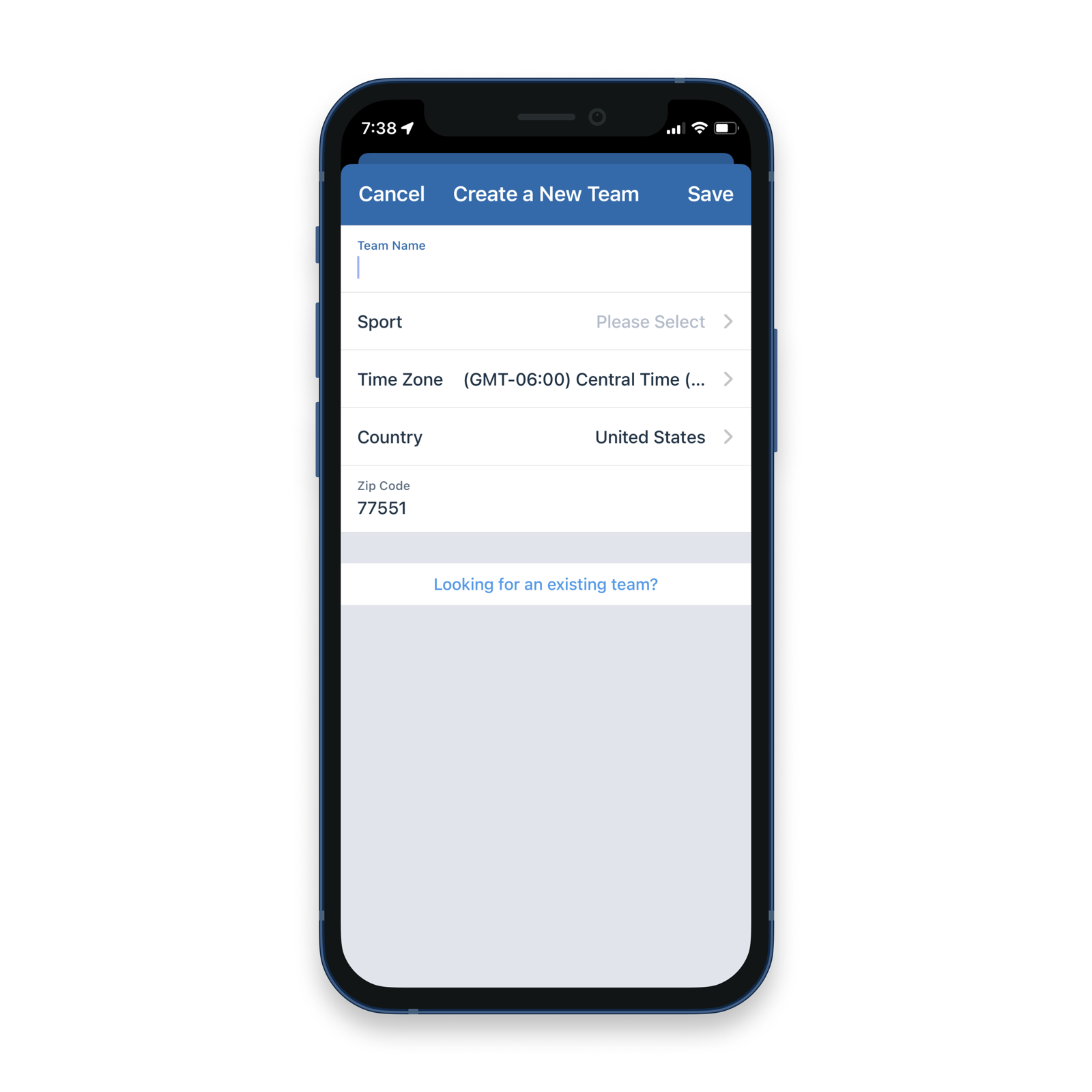 iOS create team flow before redesign.