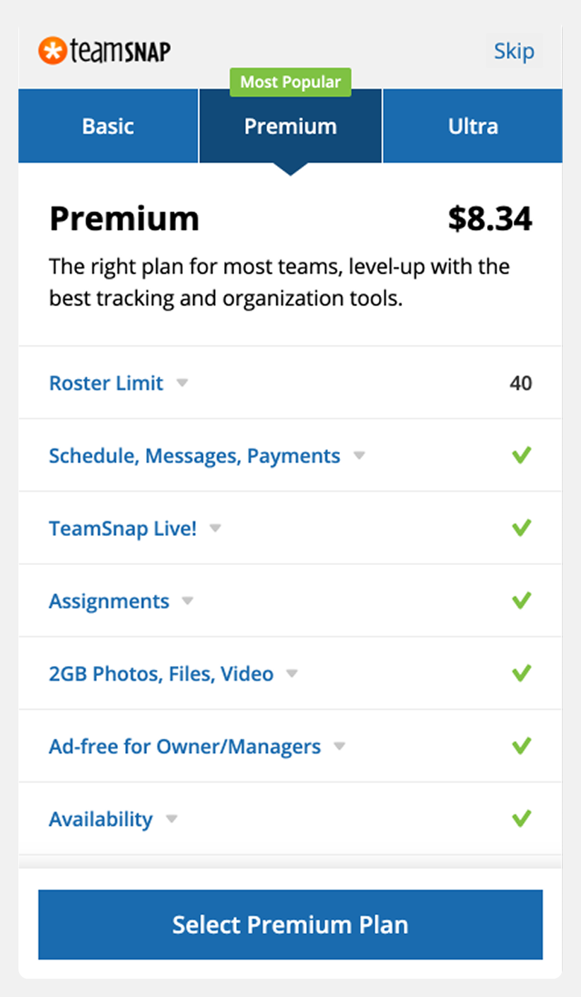 Mobile plan page after adding the skip path.