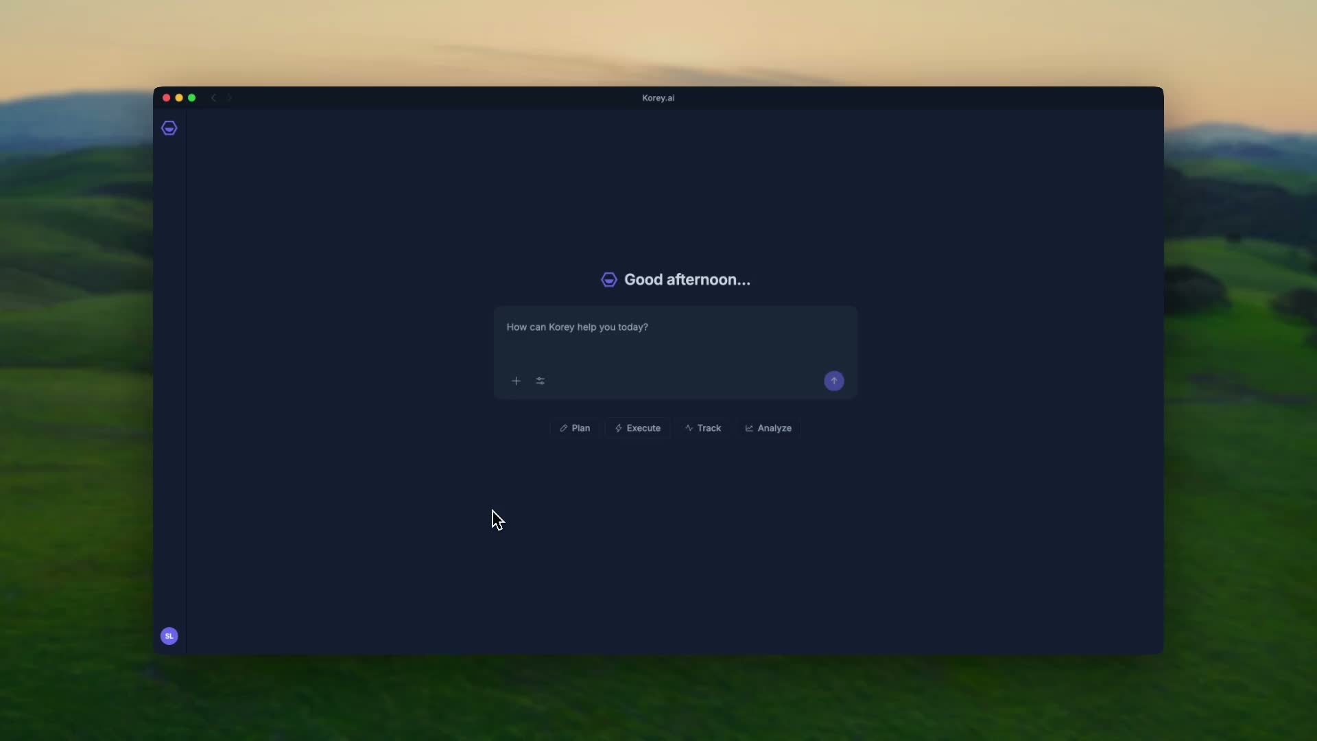 Korey.ai workspace still showing the prompt-driven main product experience.