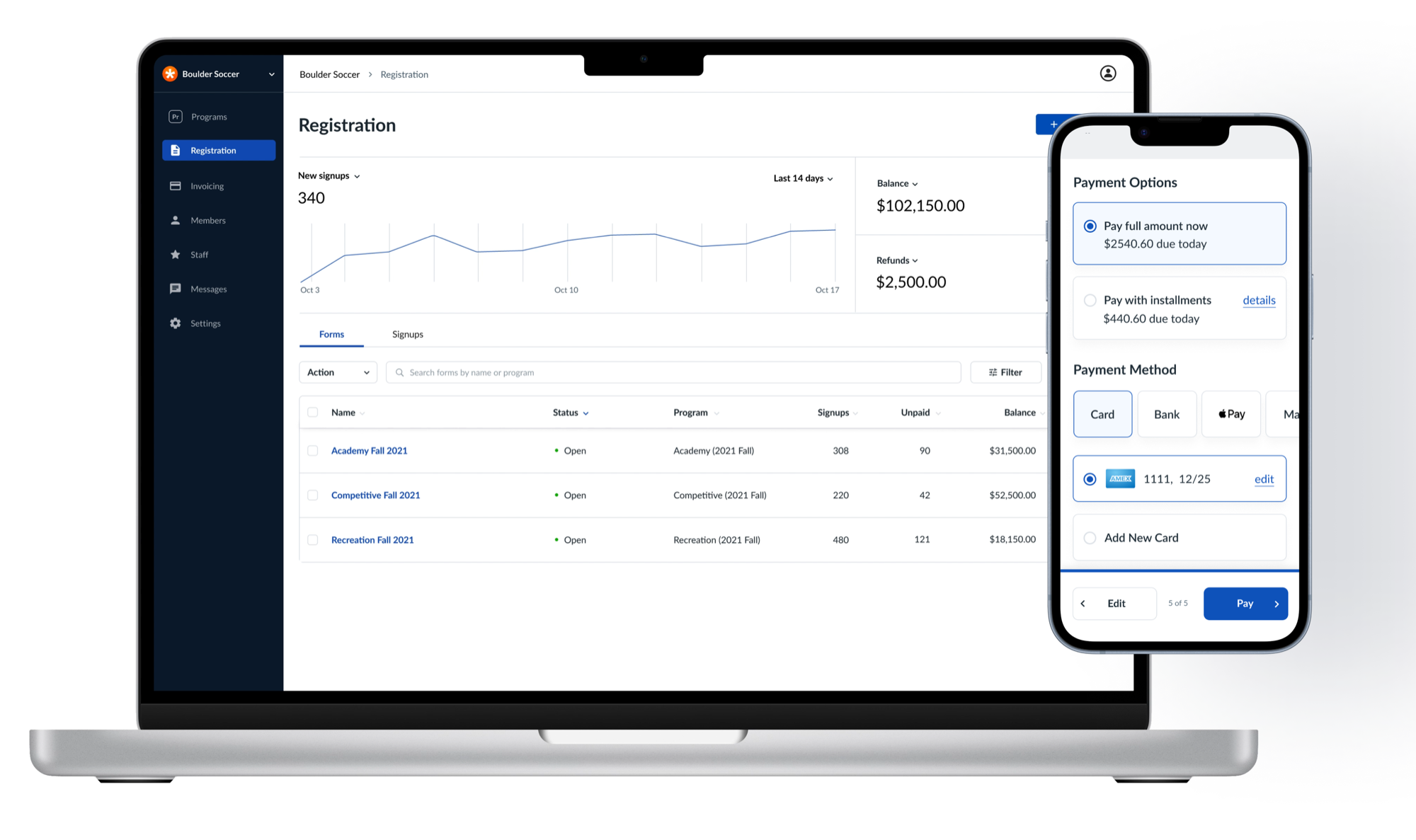 TeamSnap registration checkout redesign medley.