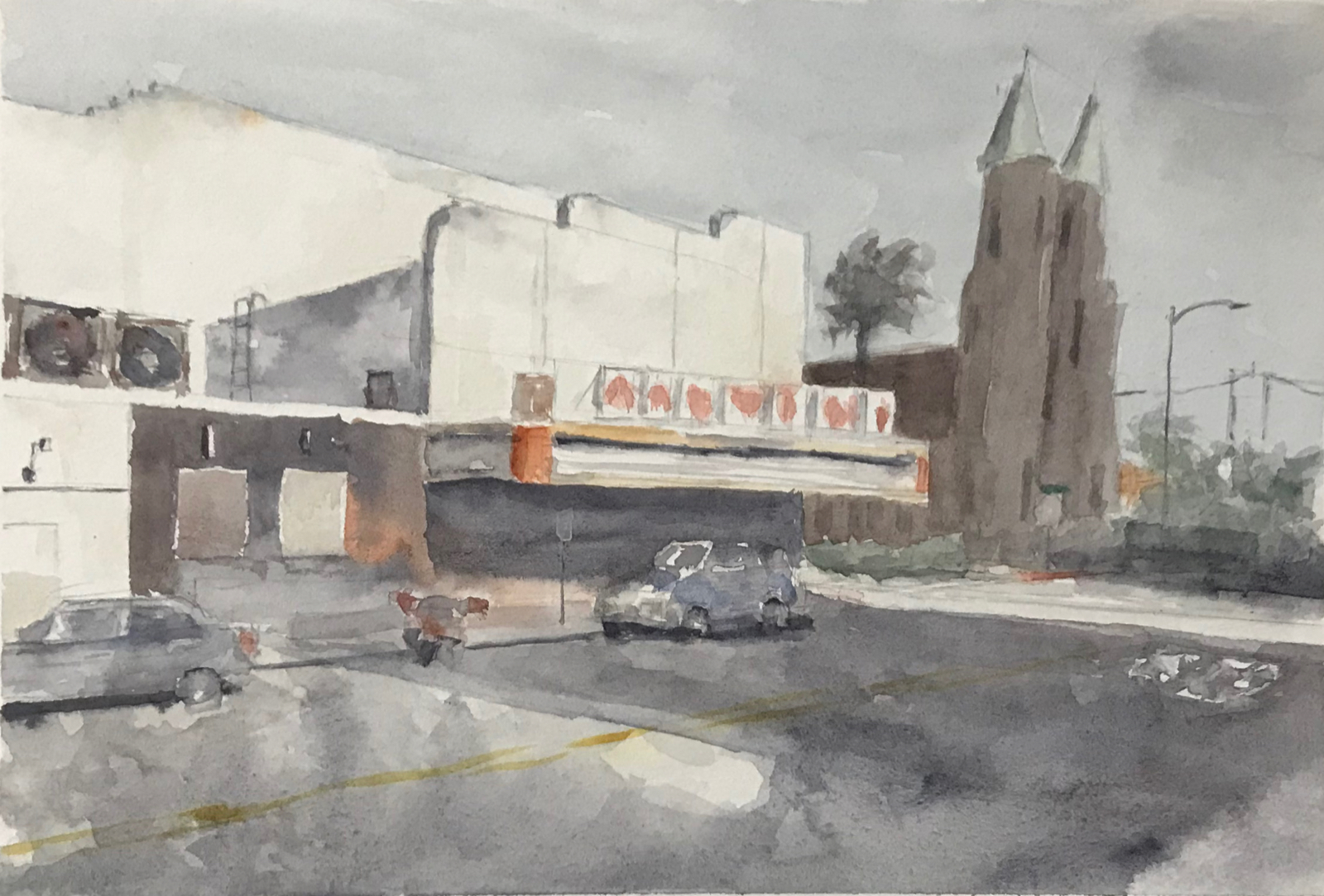 Watercolor cityscape painting