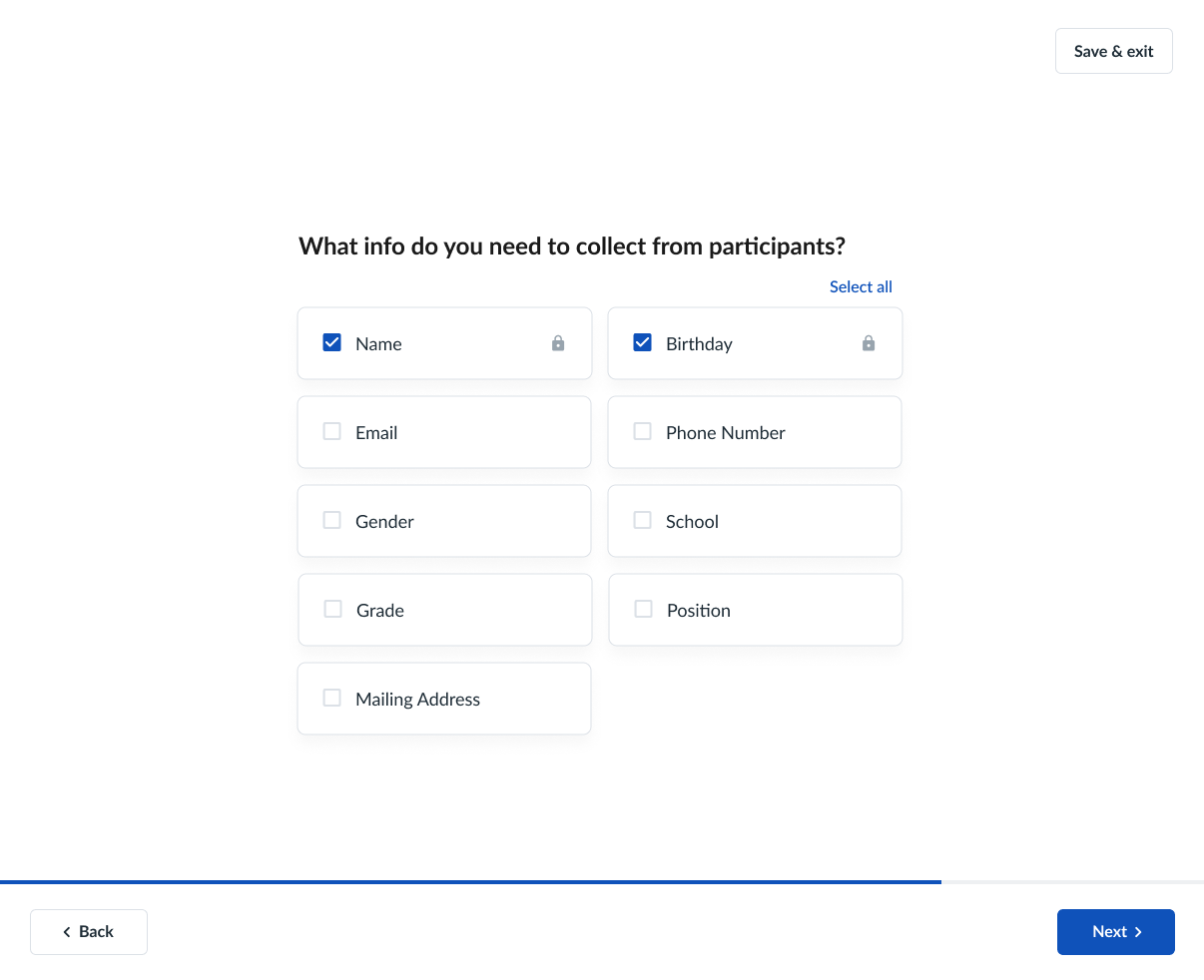 Registration builder after redesign